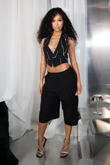 Halter vest top featuring cascading rhinestone and teardrop crystal embellishments