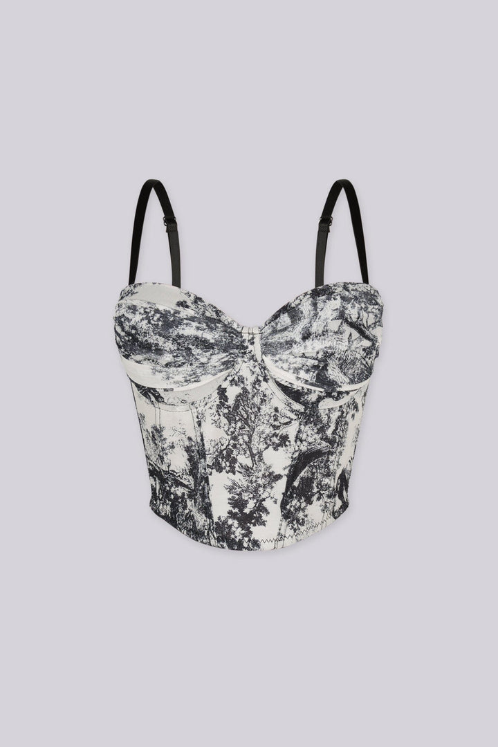 EDGEBYKS - Mesh structured corset bustier with built in underwire cups, front view