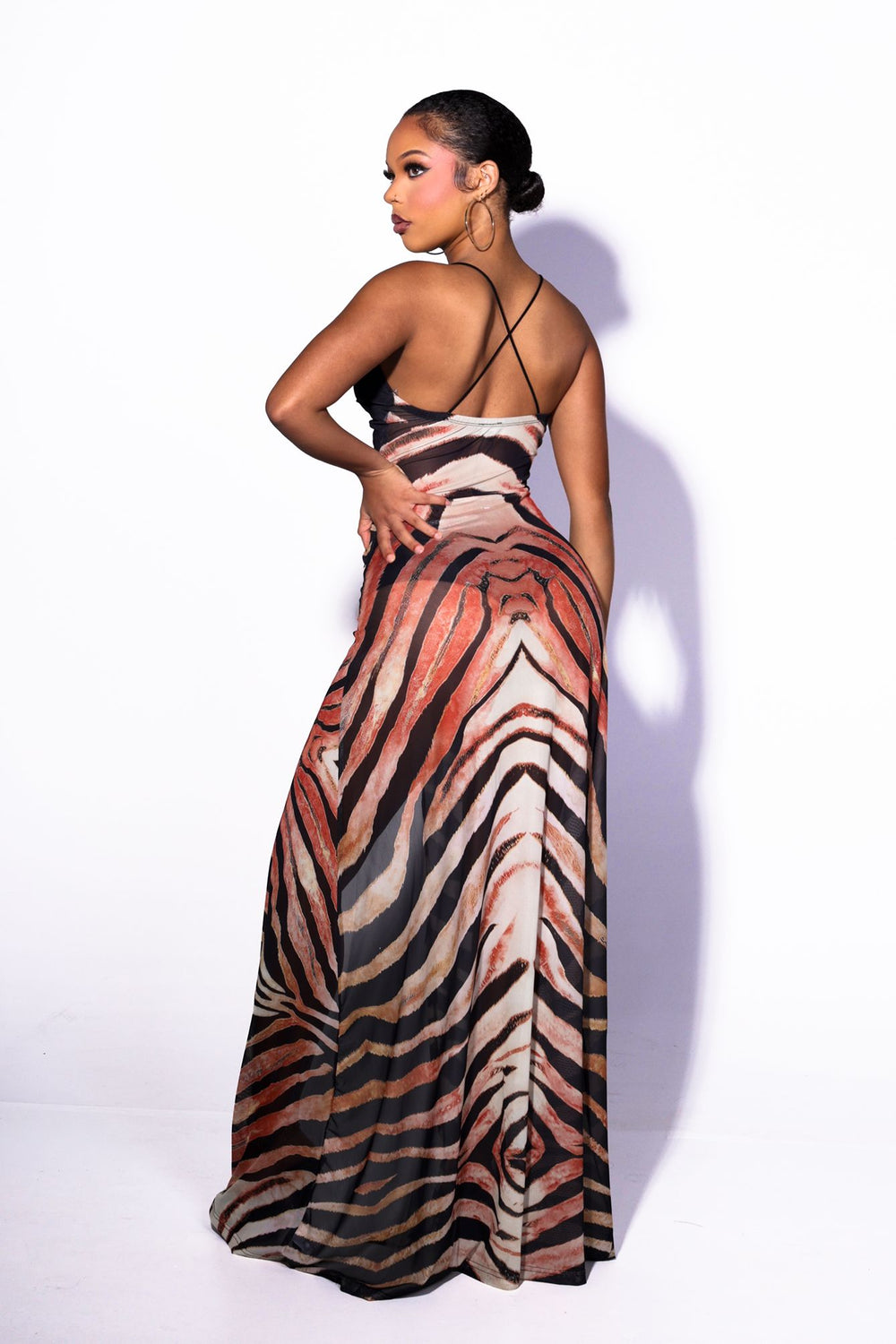 EDGEBYKS - Sheer maxi dress with plunging V front, Cutout detail at waist featuring high side, Comes with matching underwear