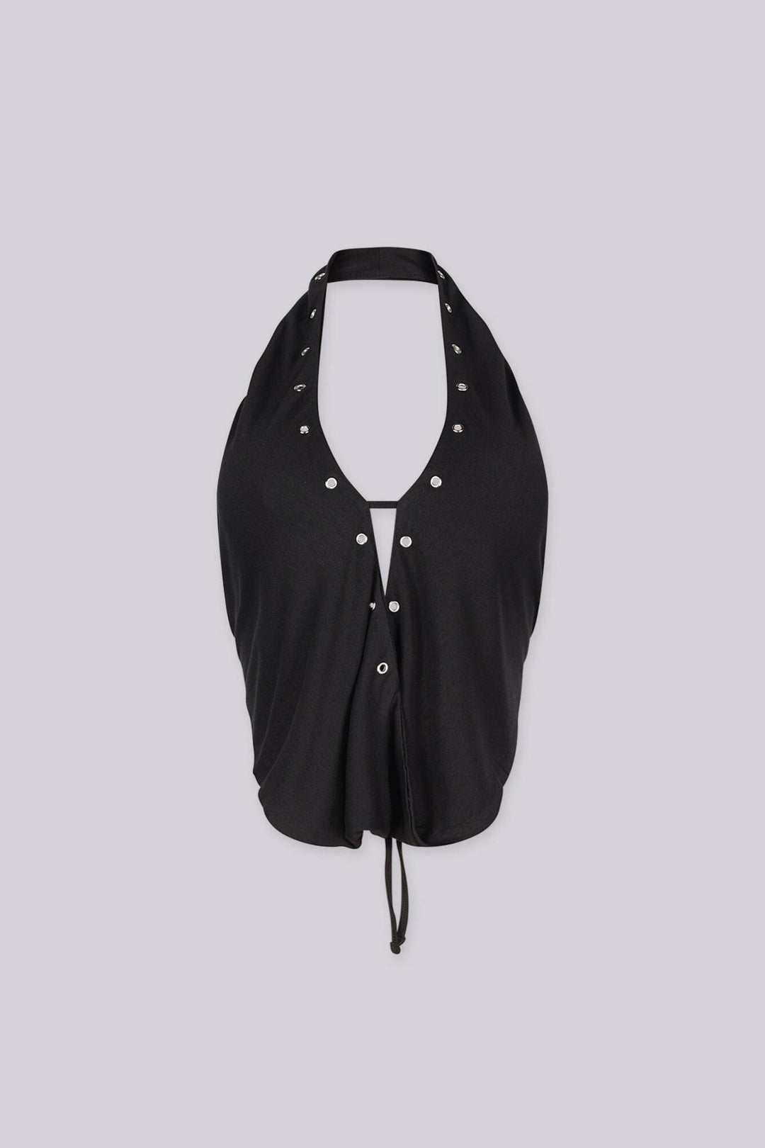 Structured halter top with centre front silver eyelet detailings, Back tie closure