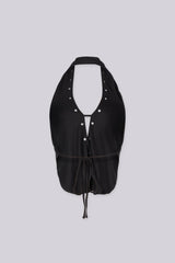 Structured halter top with centre front silver eyelet detailings, Back tie closure