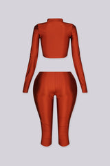 Delphina Mock Neck Crop Top &amp; Capri Leggings SET