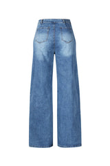 EDGE — denim high-rise snap-front baggy cargo jeans, back view flat lay