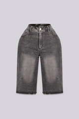 EDGEBYKS - Denim bermuda shorts with scattered rhinestone embellishments, front view