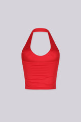 Cropped halter top with a deep plunge neckline
Finished with delicate rhinestone detailing