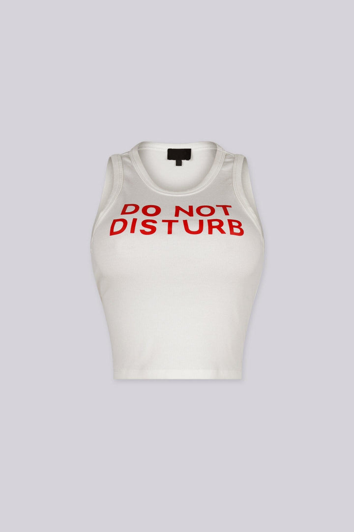 Ribbed tank top featuring "DO NOT DISTURB" graphic print