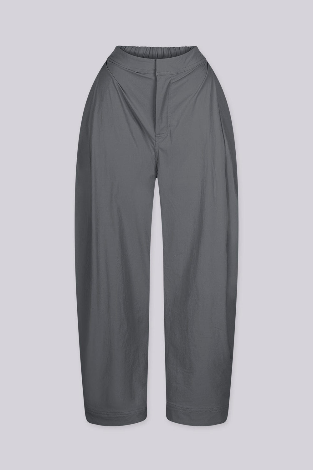 High waisted balloon shape cropped pants featuring tapered ankle cuffs with a snap button closured hem