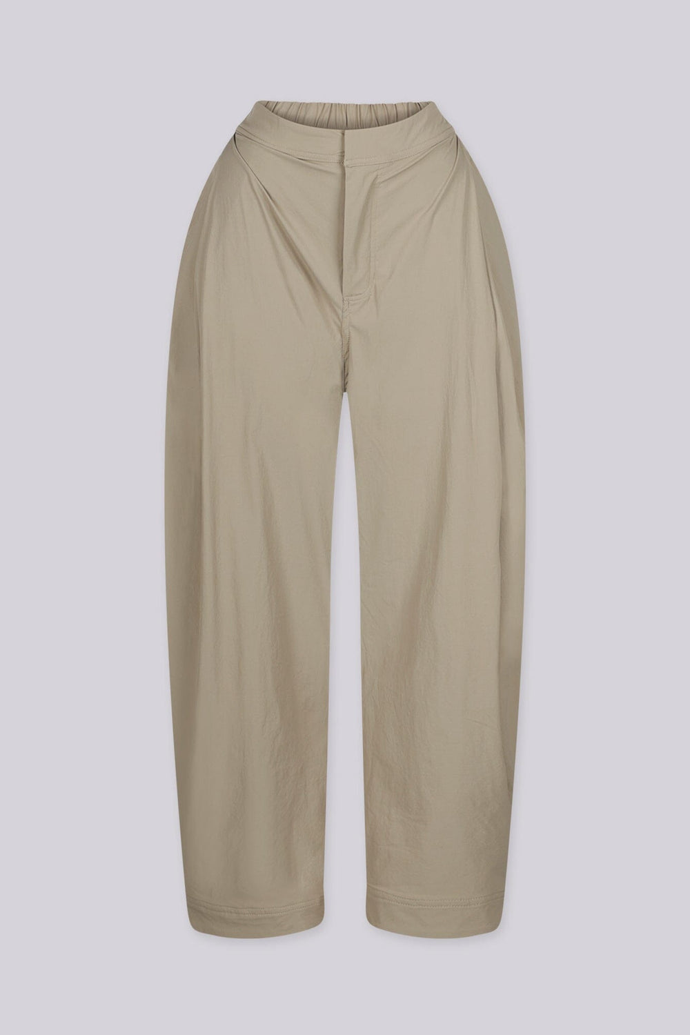 High waisted balloon shape cropped pants featuring tapered ankle cuffs with a snap button closured hem
