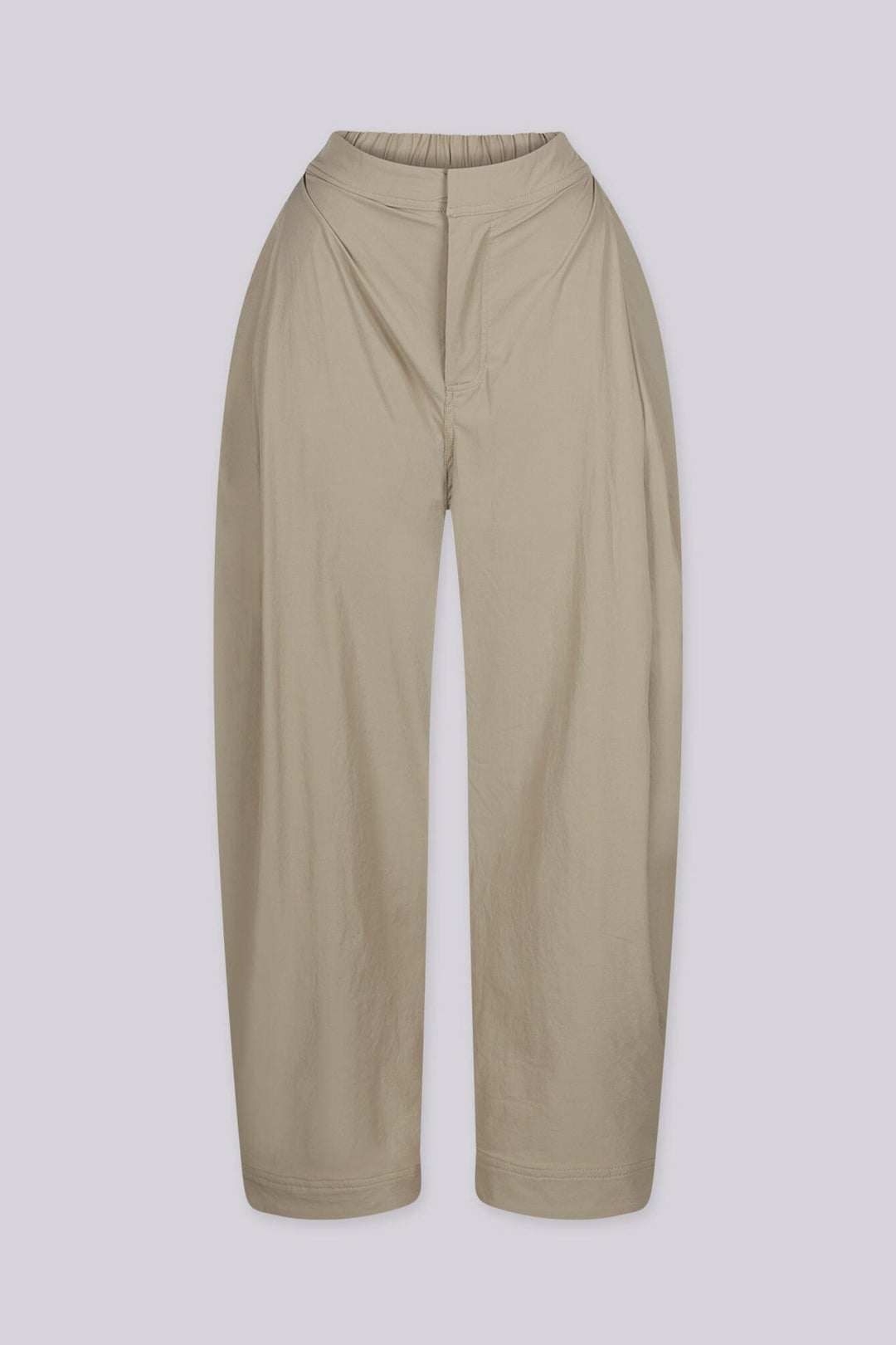 High waisted balloon shape cropped pants featuring tapered ankle cuffs with a snap button closured hem