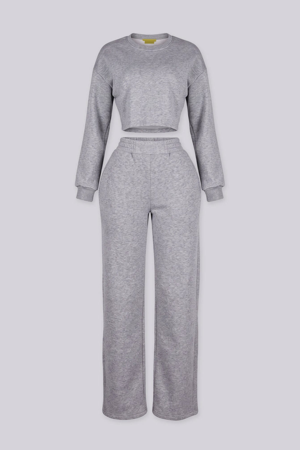 Relaxed fit fleece crop sweatshirt with a ribbed crew neckline and long sleeves