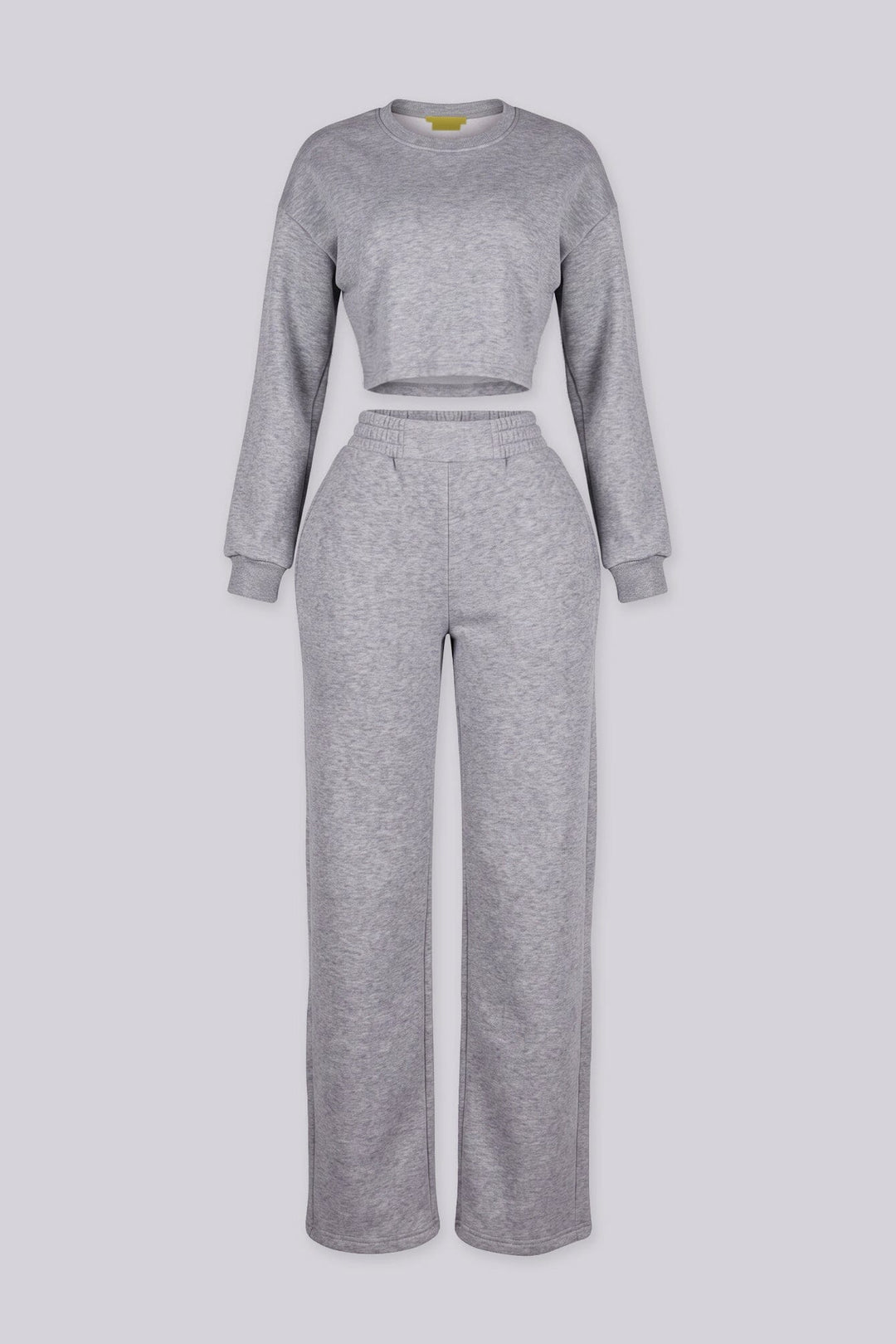 Relaxed fit fleece crop sweatshirt with a ribbed crew neckline and long sleeves