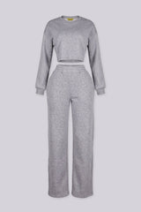 Relaxed fit fleece crop sweatshirt with a ribbed crew neckline and long sleeves