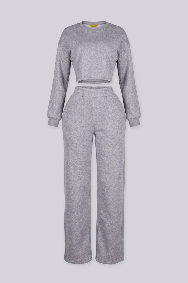 Relaxed fit fleece crop sweatshirt with a ribbed crew neckline and long sleeves