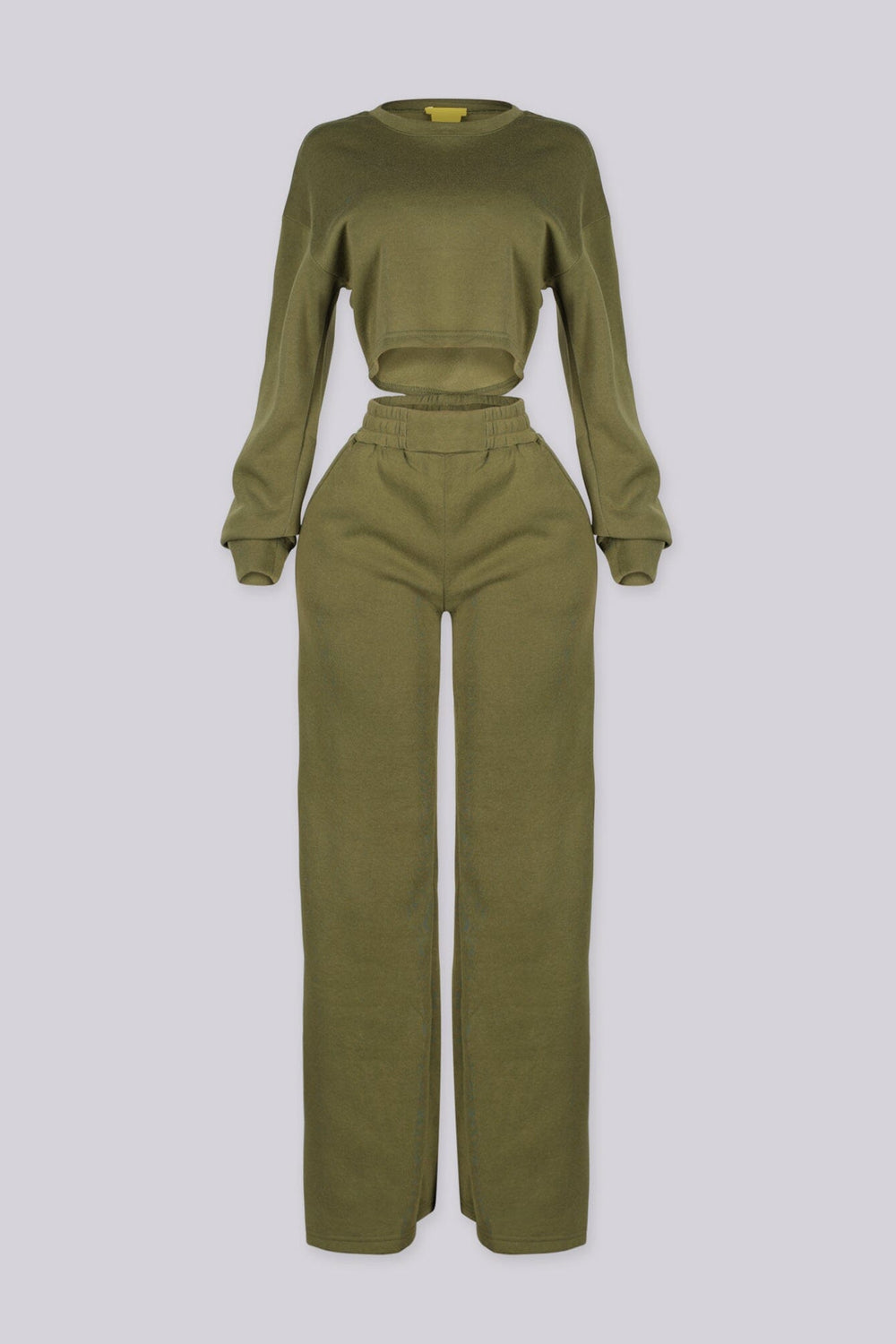 Relaxed fit fleece crop sweatshirt with a ribbed crew neckline and long sleeves