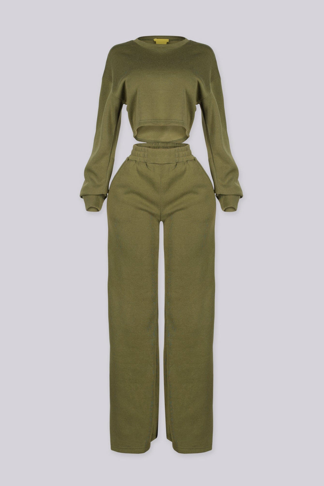 Relaxed fit fleece crop sweatshirt with a ribbed crew neckline and long sleeves
