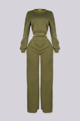 Relaxed fit fleece crop sweatshirt with a ribbed crew neckline and long sleeves