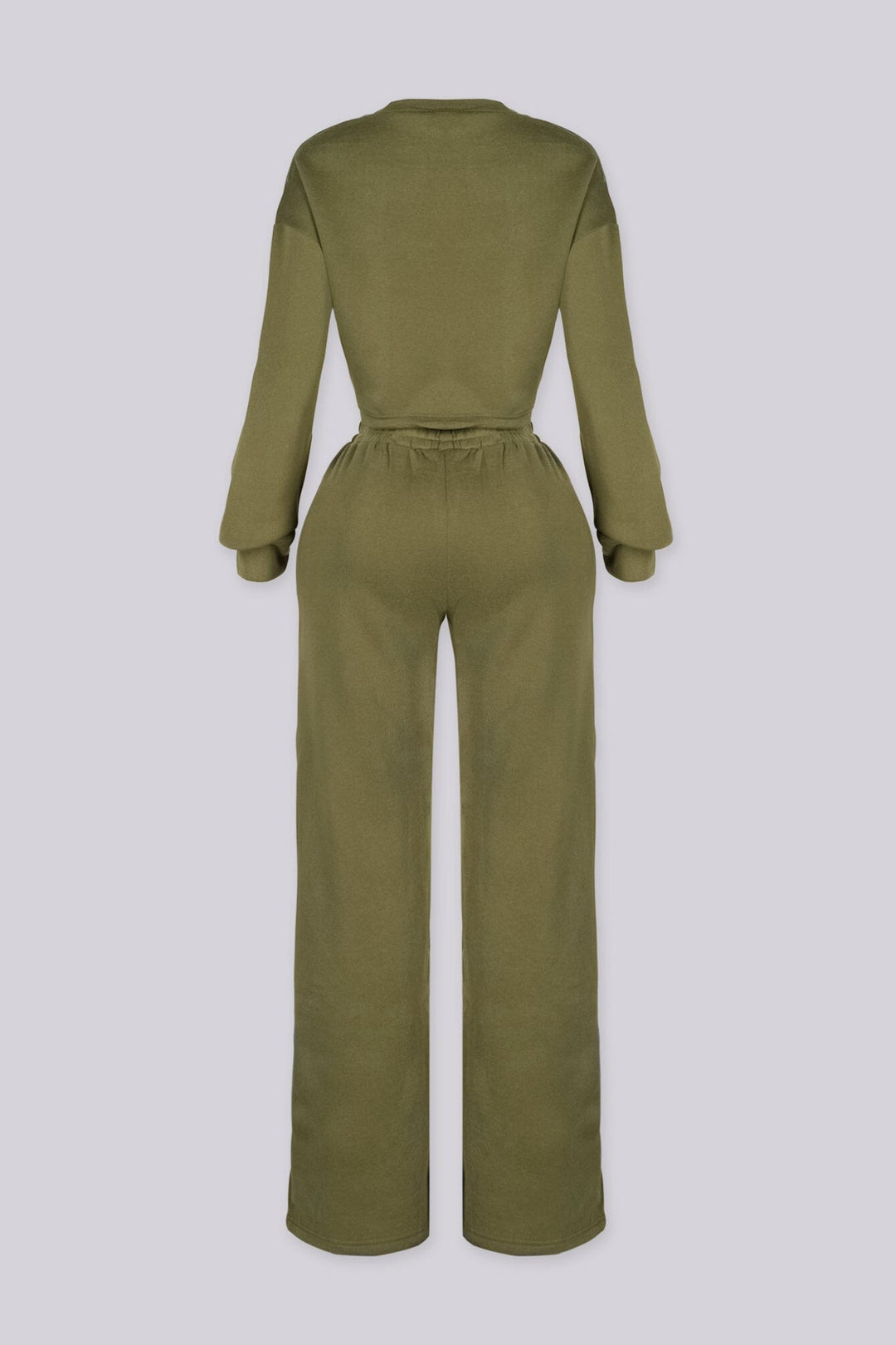 Relaxed fit fleece crop sweatshirt with a ribbed crew neckline and long sleeves