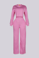 Relaxed fit fleece crop sweatshirt with a ribbed crew neckline and long sleeves