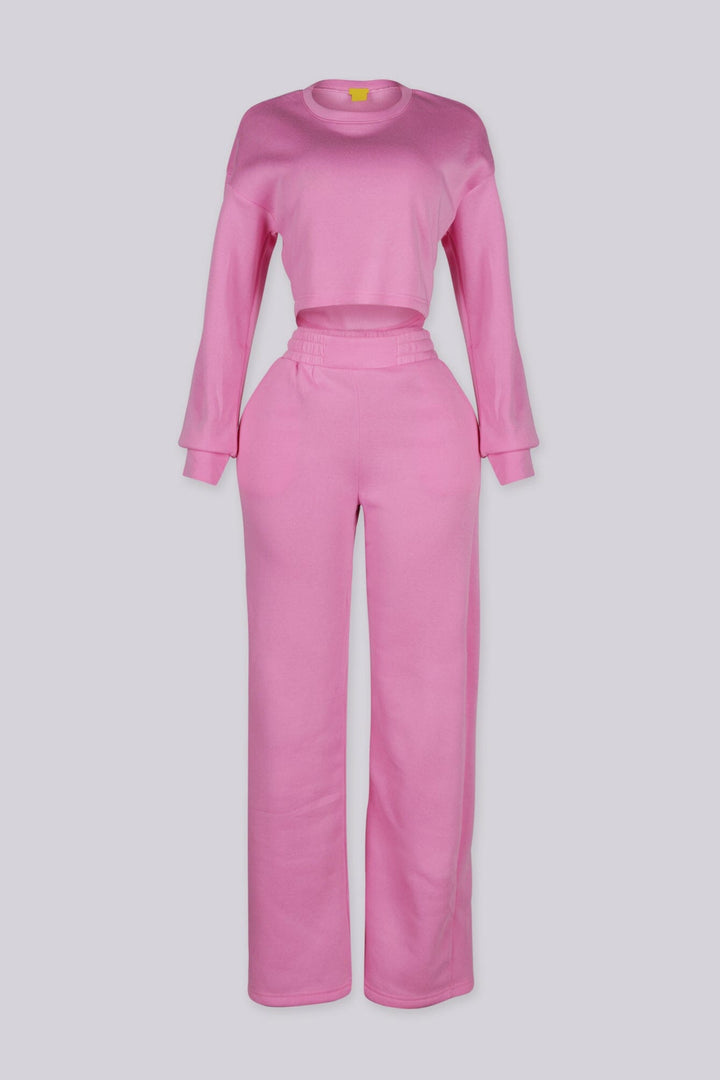 Relaxed fit fleece crop sweatshirt with a ribbed crew neckline and long sleeves