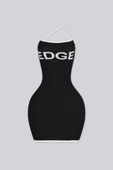 Strapless bodycon knit mini dress with crisscross lace up cutout detailing at back, front view