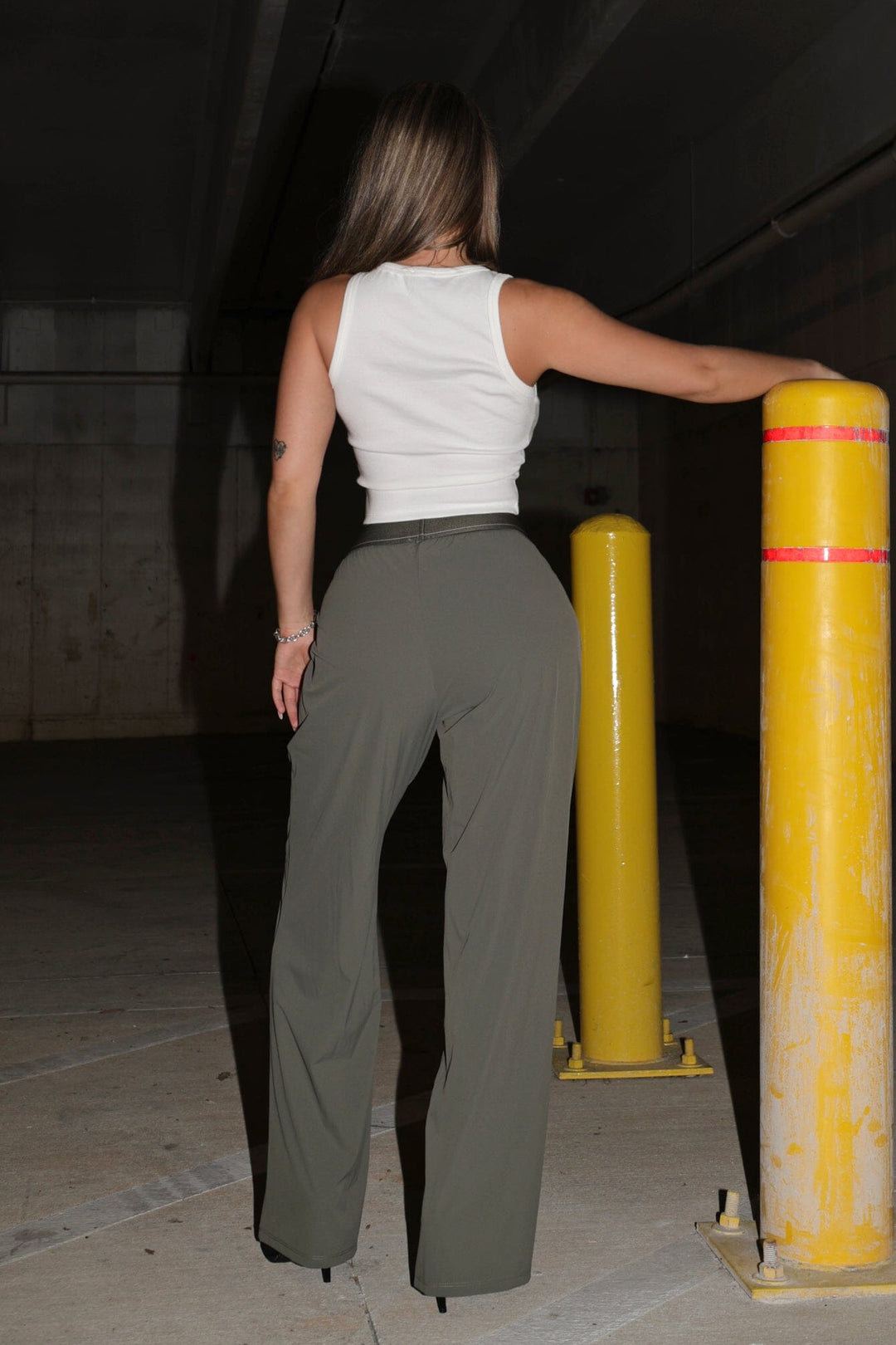 Lightweight high waisted wide leg pants with EDGE logo elastic waistband