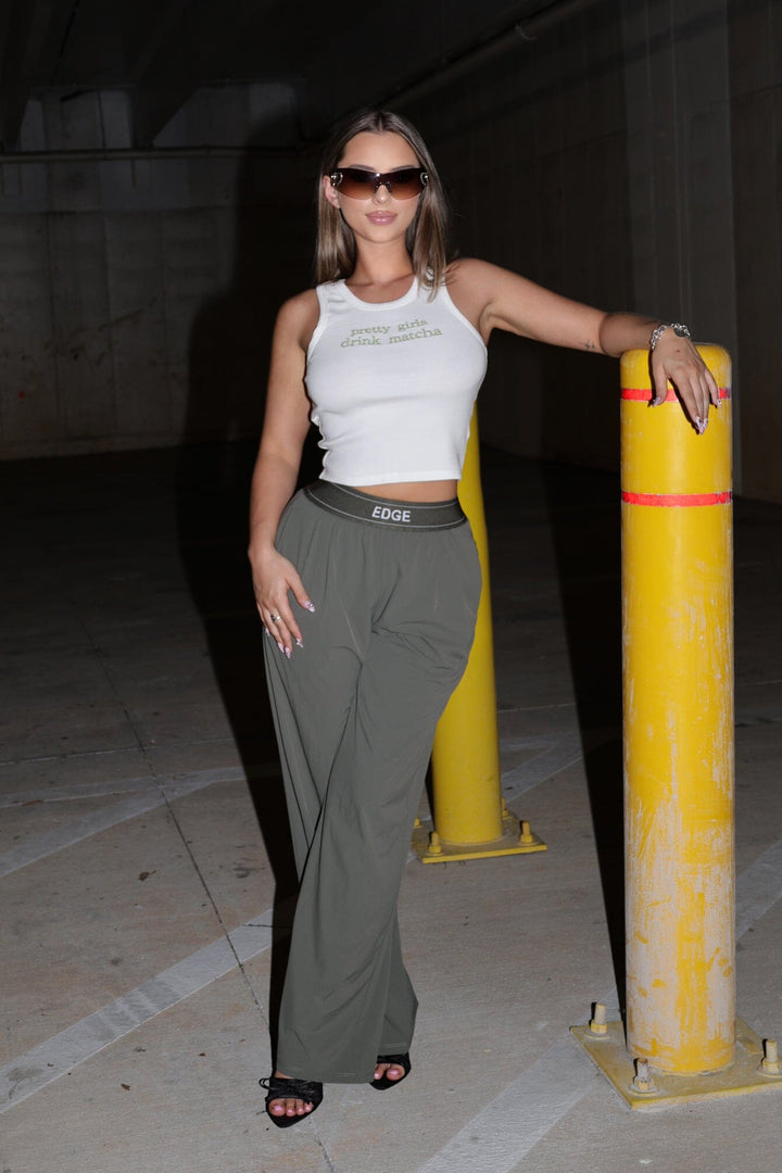 Lightweight high waisted wide leg pants with EDGE logo elastic waistband