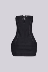 Tube mini dress featuring a corset style lace up front with silver grommets