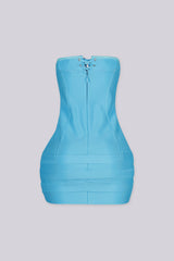 Tube mini dress featuring a corset style lace up front with silver grommets