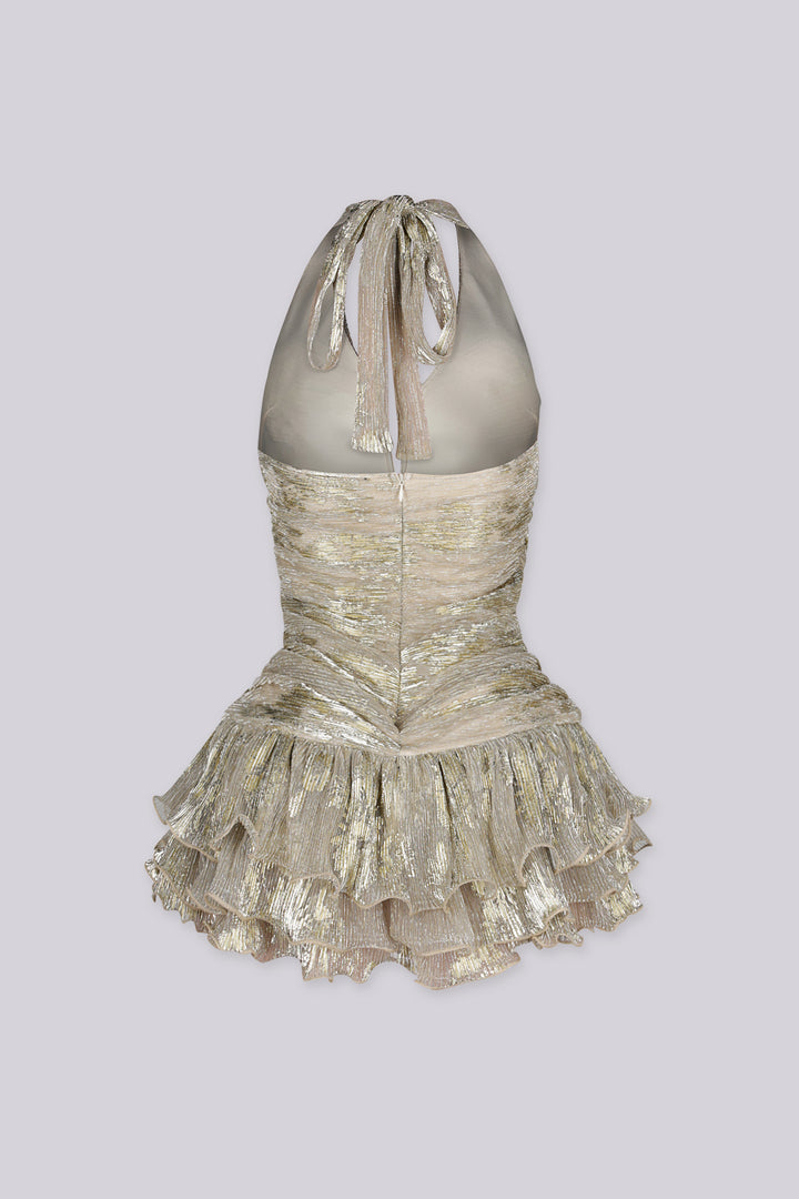 Elixir Metallic Halter Mini Dress