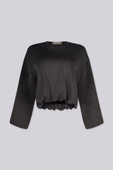 Cropped sweatshirt with a ribbed crew neckline and dropped shoulder seams