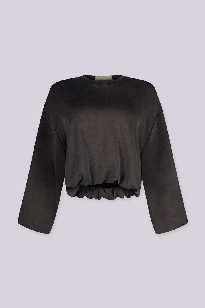 Cropped sweatshirt with a ribbed crew neckline and dropped shoulder seams