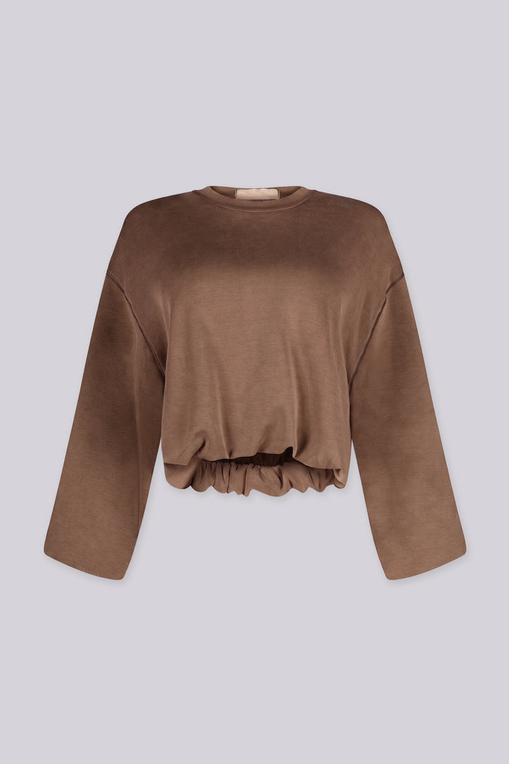 Cropped sweatshirt with a ribbed crew neckline and dropped shoulder seams