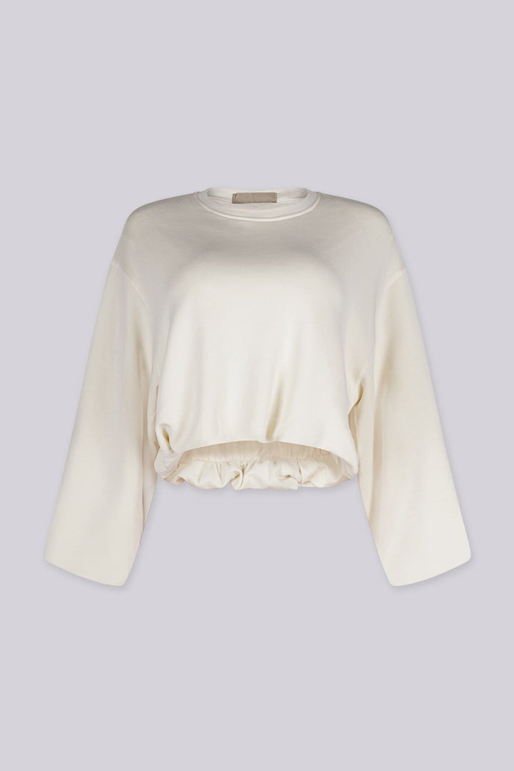 Cropped sweatshirt with a ribbed crew neckline and dropped shoulder seams