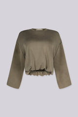 Cropped sweatshirt with a ribbed crew neckline and dropped shoulder seams