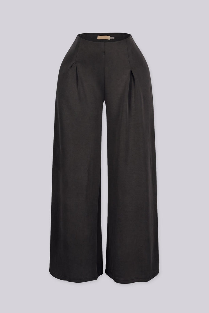 High waisted wide leg pants with a fluid drapey finish