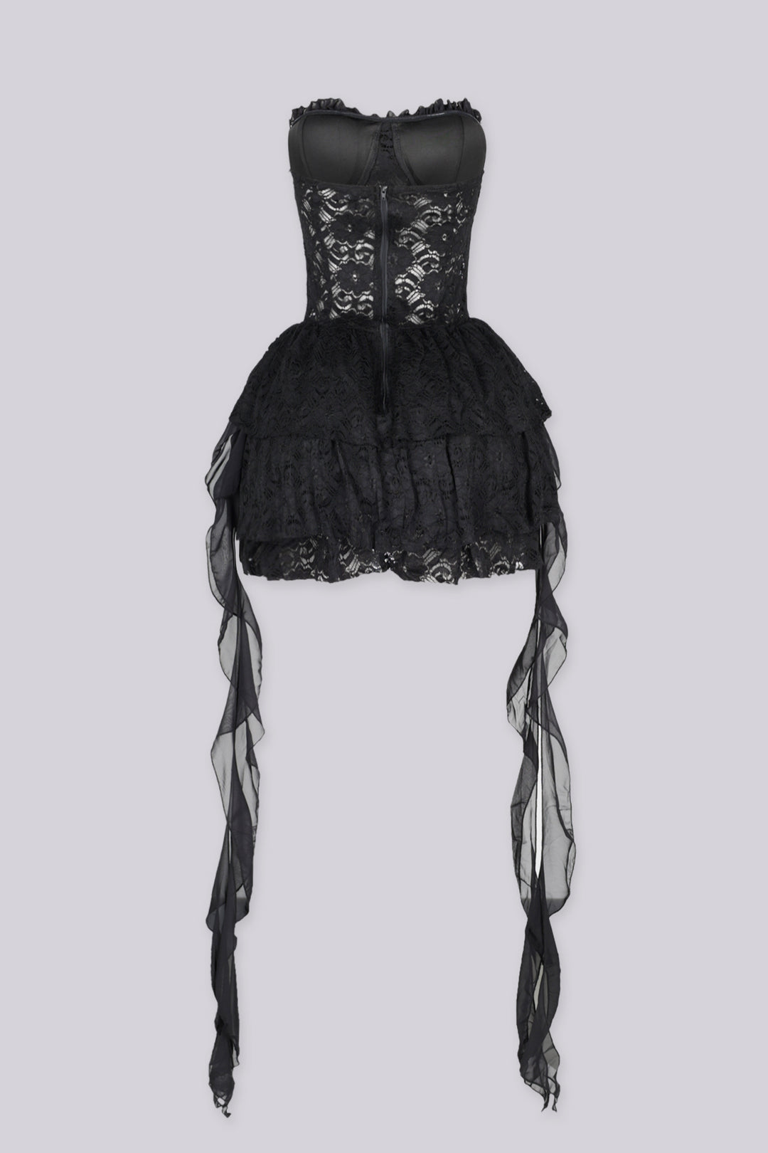 Sweetheart neckline corset bodice tube dress in eyelet lace with boned structure shapes featuring lace up front detail