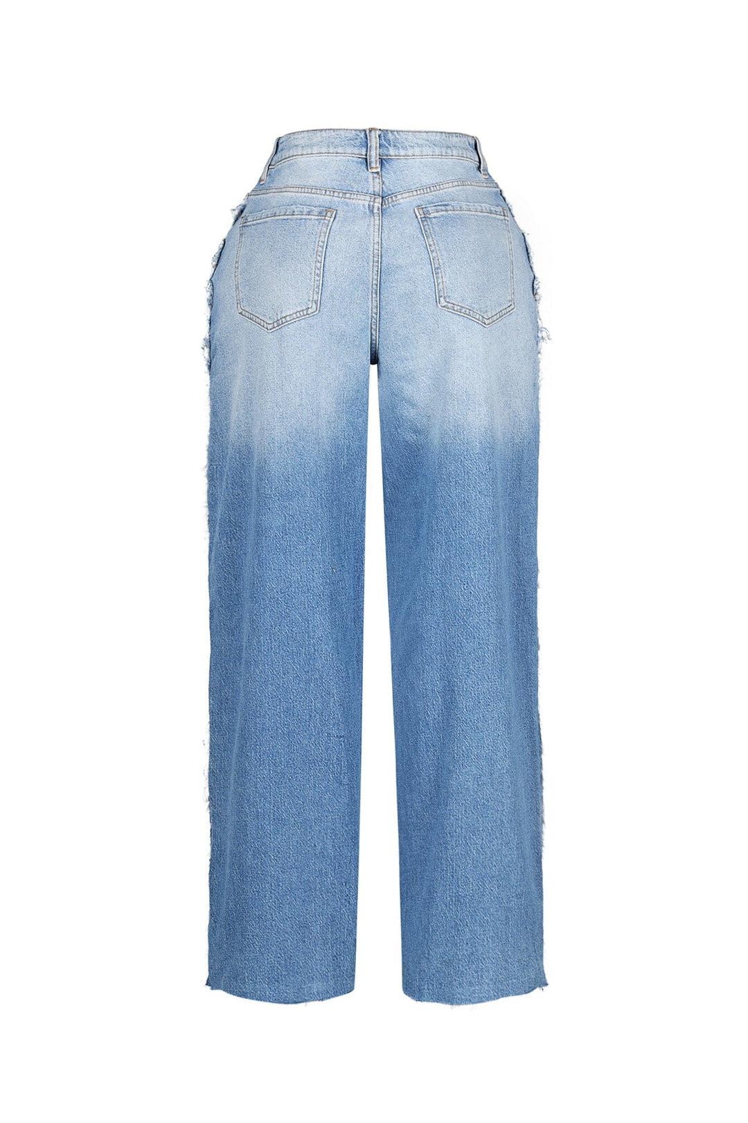 Bold vertical seams wide leg jeans with double pair layered waistband featuring multiple button fly closures and extra belt loops