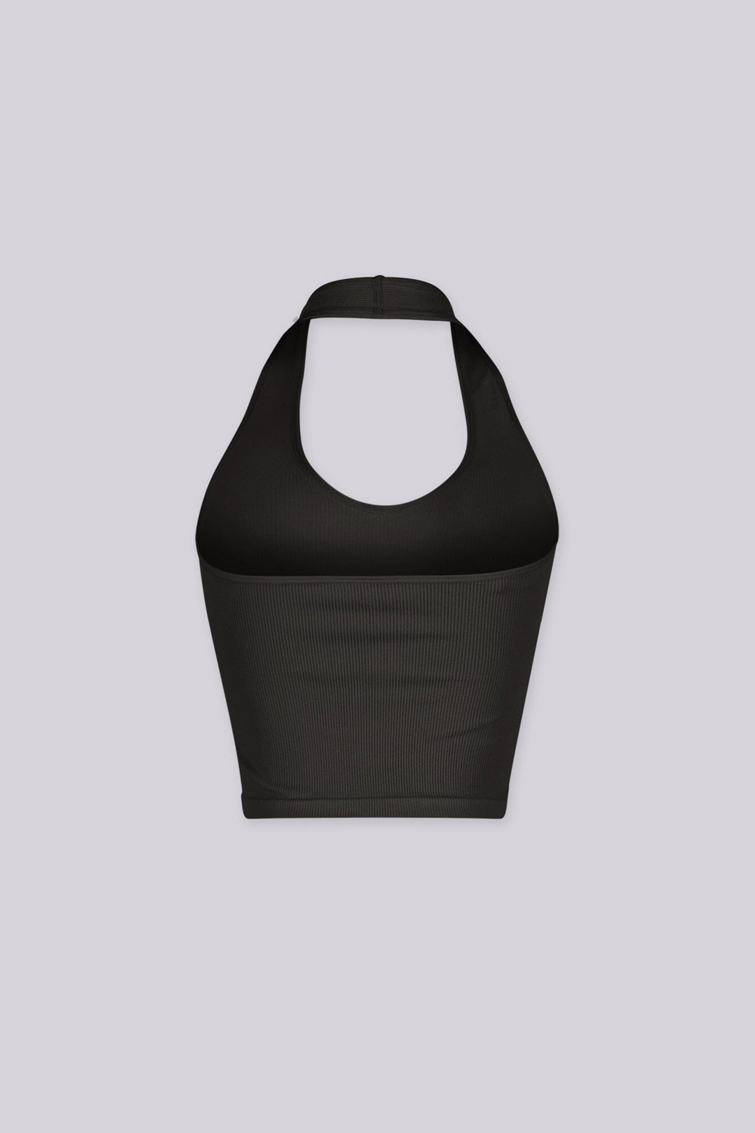 Ribbed halter neck crop top featuring a bold plunging scoop neckline