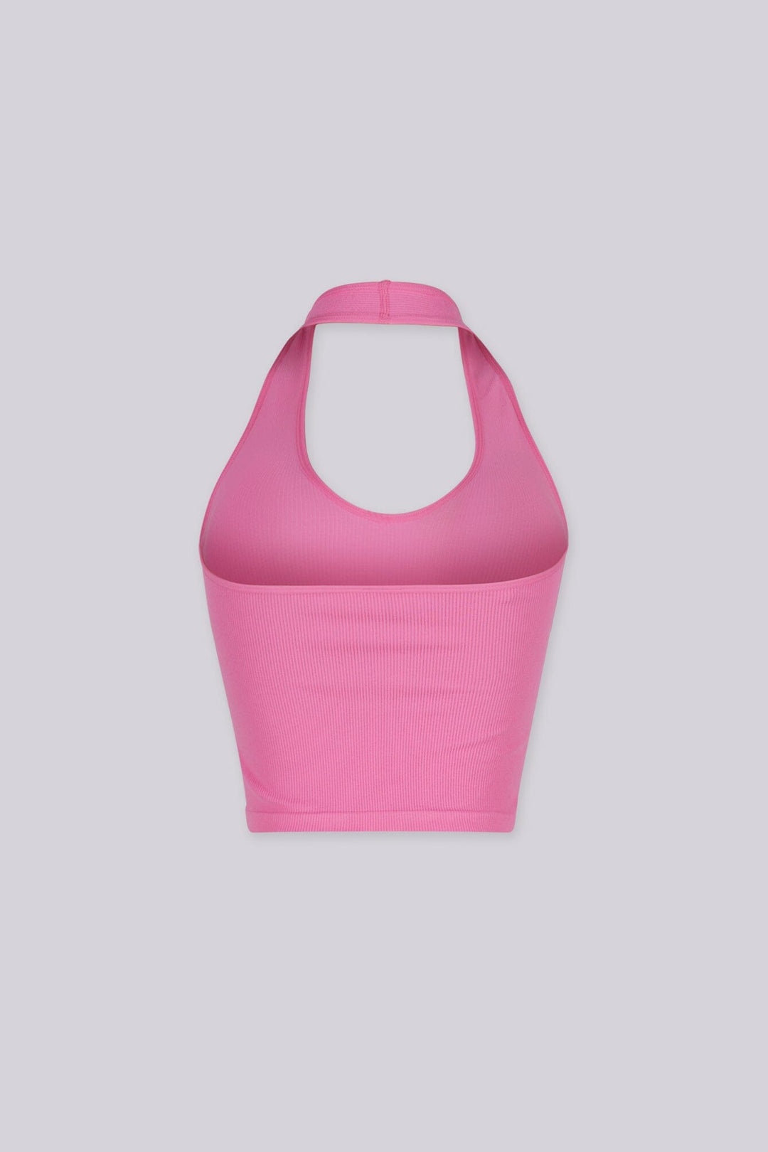 Ribbed halter neck crop top featuring a bold plunging scoop neckline