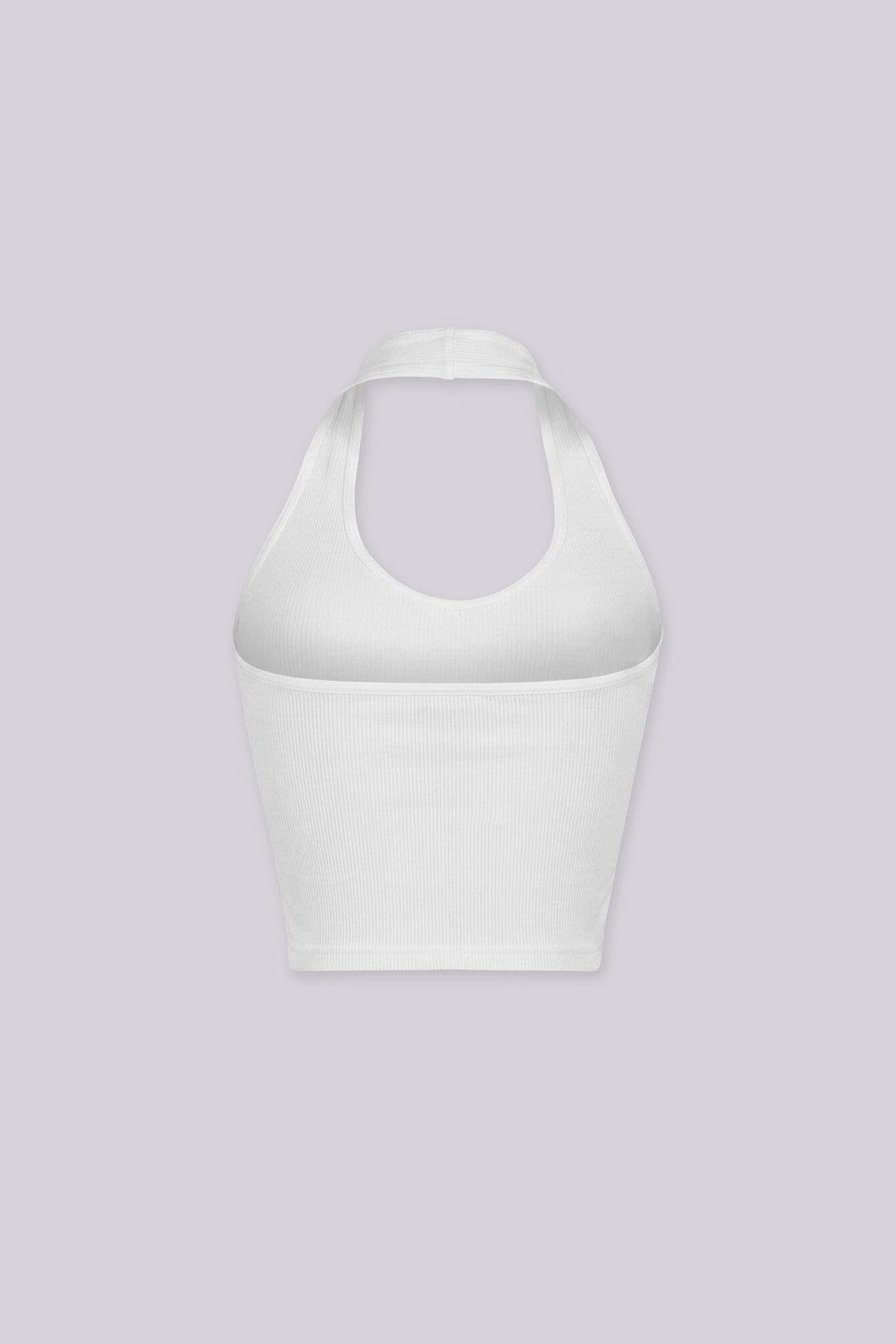 Ribbed halter neck crop top featuring a bold plunging scoop neckline