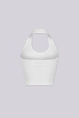 Ribbed halter neck crop top featuring a bold plunging scoop neckline