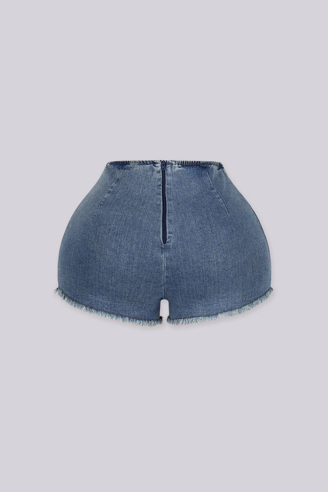 Denim short featuring a statement lace-up front fly