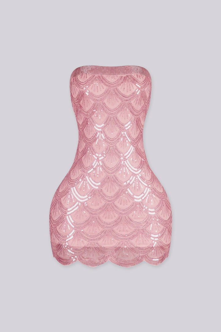 Sequin bead embellishments mini tube dress featuring with a custom scalloped hemline
