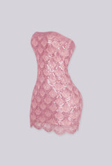 Sequin bead embellishments mini tube dress featuring with a custom scalloped hemline
