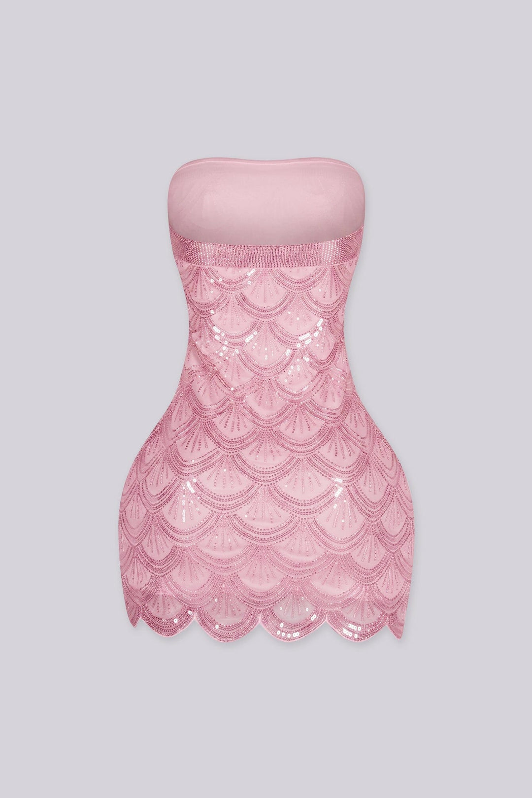 Sequin bead embellishments mini tube dress featuring with a custom scalloped hemline