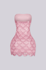 Sequin bead embellishments mini tube dress featuring with a custom scalloped hemline