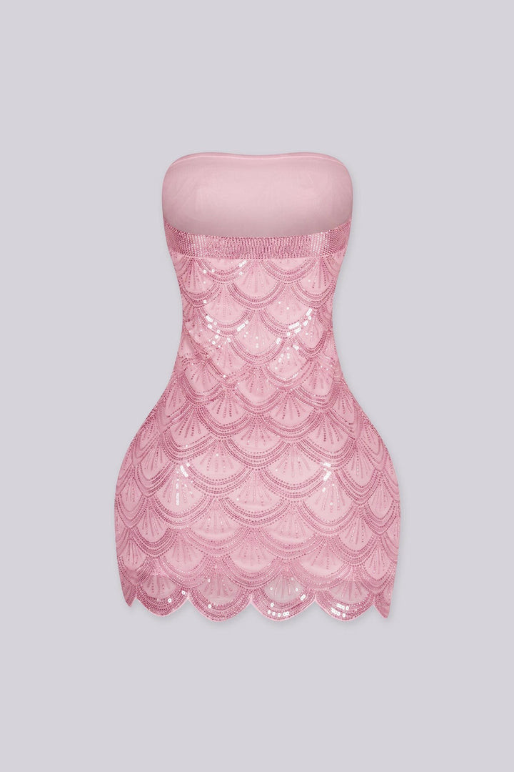Sequin bead embellishments mini tube dress featuring with a custom scalloped hemline