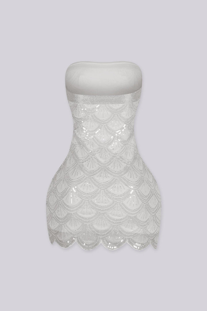 Sequin bead embellishments mini tube dress featuring with a custom scalloped hemline