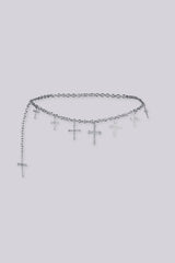 Adjustable draped design chain belt with multiple rhinestone cross charms