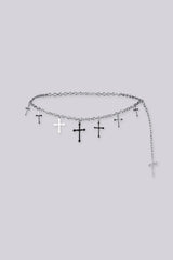 Adjustable draped design chain belt with multiple rhinestone cross charms